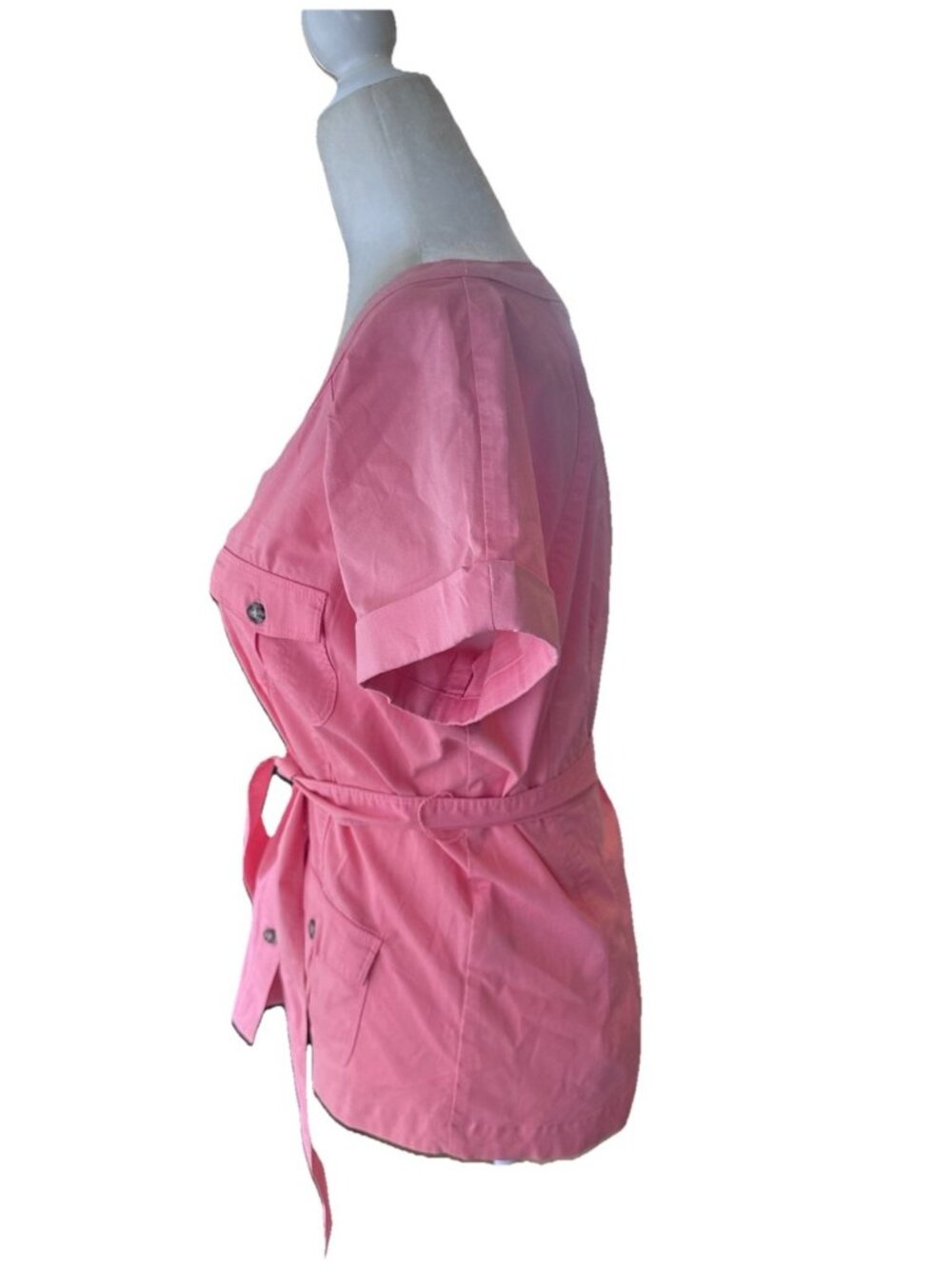 New York & Company Pink Button Up Belted Pleated Sleeve Size M Retro - Picture 3 of 8